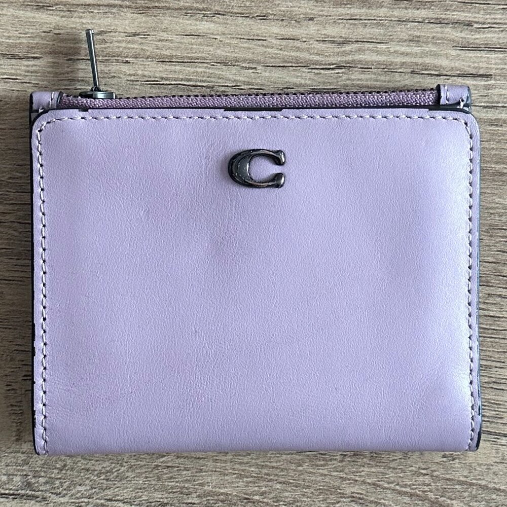 Coach Bifold Snap Wallet In Pewter/ice Purple